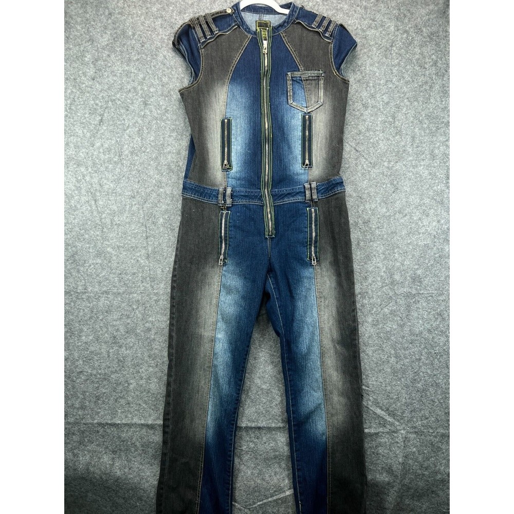 RARE Vintage Marithe Francois Girbaud Denim 2 Tone Catsuit Womens 14 Black Blue